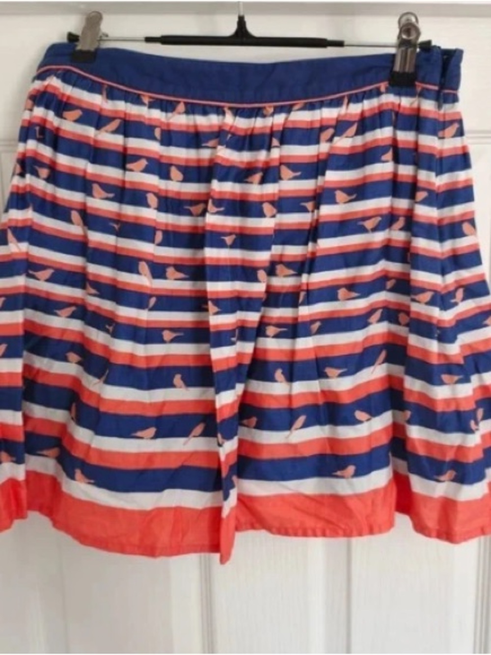 Oasis Navy, Coral & White Striped Mini Skirt with Bird Motif